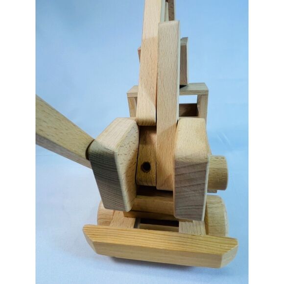K&K Wooden Toys Crane Digger Handcrafted Wooden Construction Toy - Picture 7 of 8